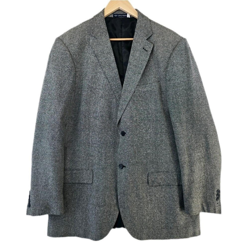 Dockers Blazer Men 44L Grey 100% Silk 2-Button Sport Coat Professional 7480 DX11